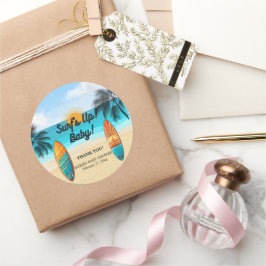 Pegatina Redonda Surf's Up Baby - Baby Shower