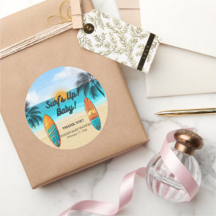 Pegatina Redonda Surf's Up Baby - Baby Shower