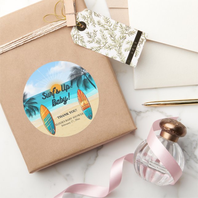 Pegatina Redonda Surf's Up Baby - Baby Shower (Regalar)