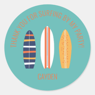 Pegatina Redonda surfs Up BOY Surfboard beach Birthday Party Favor
