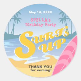 Pegatina Redonda Surf's up Girly Birthday Party