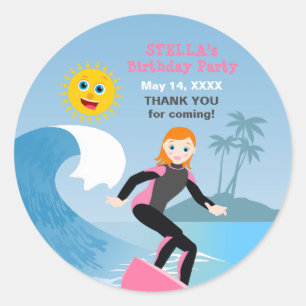 Pegatina Redonda Surf's up Girly Birthday Party
