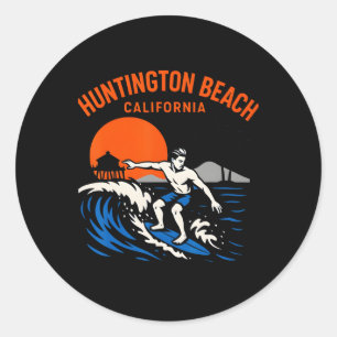 Pegatina Redonda Surfs Up Huntington Beach California Retro Hombre 