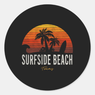Pegatina Redonda Surfside Beach Tx Texas Beach Palms Vacation Surf