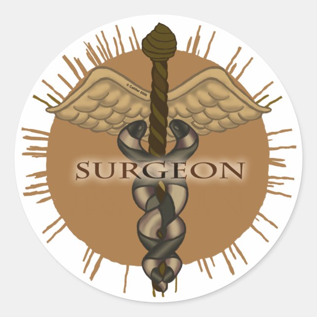 Pegatina Redonda Surgeon caduceus (Anverso)