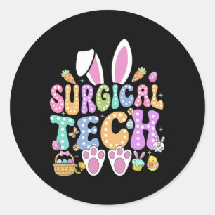 Pegatina Redonda Surgical Tech Happy Easter Day Bunny Surg Technici