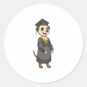 Pegatina Redonda Suricata como estudiante con diploma