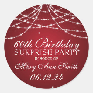 Pegatina Redonda Surprise Birday Party String de Stars Red
