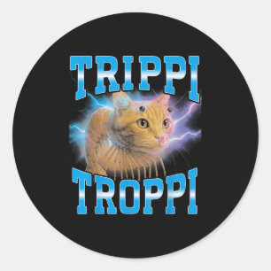 Pegatina Redonda Surreal italiano Brainrot Meme Trippi Troppi Cat F