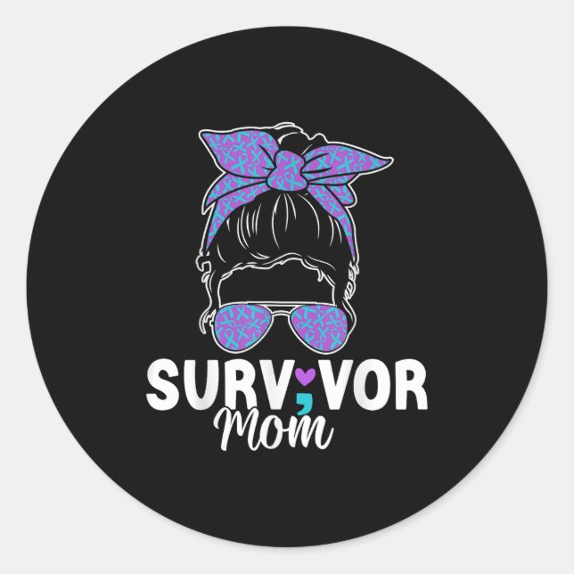 Pegatina Redonda Survivor Mom - Semicolon Suicide Prevention Awaren (Anverso)