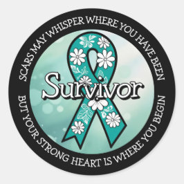 Pegatina Redonda Survivor SA Teal Awareness Ribbon