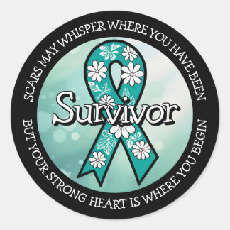 Pegatina Redonda Survivor SA Teal Awareness Ribbon