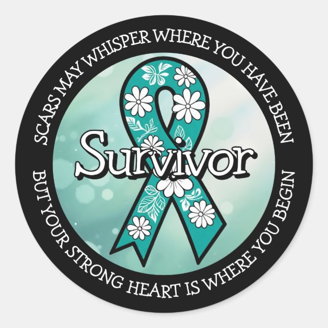 Pegatina Redonda Survivor SA Teal Awareness Ribbon (Anverso)