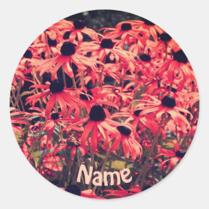 Pegatina Redonda Susan Flowers con ojos negros rosados personalizad
