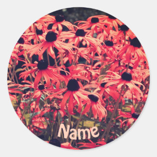 Pegatina Redonda Susan Flowers con ojos negros rosados personalizad
