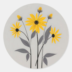 Pegatina Redonda Susan Flowers minimalista de ojos negros