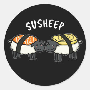 Pegatina Redonda Susheep Funny Sushi Pun Dark BG