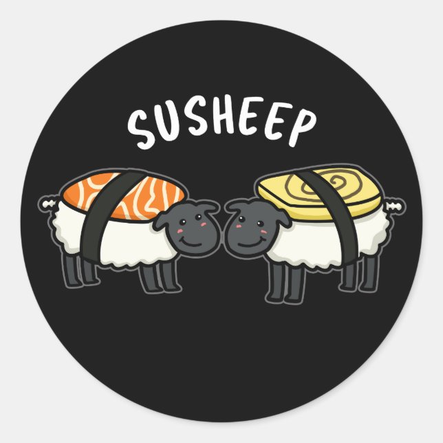 Pegatina Redonda Susheep Funny Sushi Pun Dark BG (Anverso)