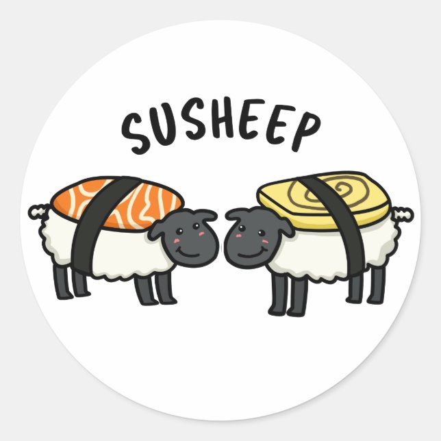 Pegatina Redonda Susheit Funny Sushi Sheep Pun (Anverso)