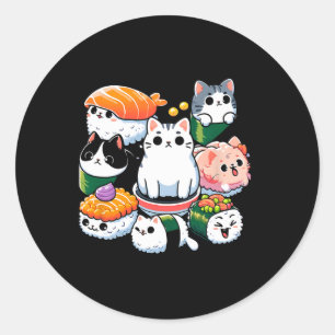 Pegatina Redonda Sushi Anime Cat Sushi Lover Regalo