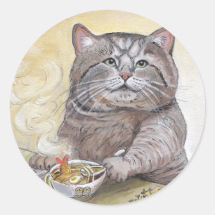 Pegatina Redonda Sushi Cat Tempura Udon