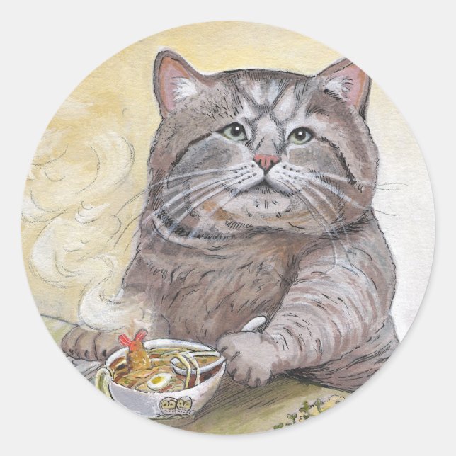 Pegatina Redonda Sushi Cat Tempura Udon (Anverso)