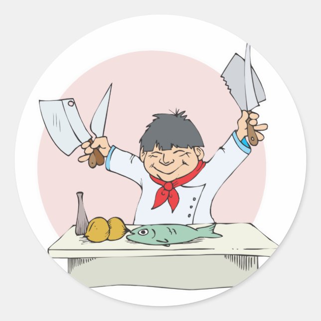 Pegatina Redonda sushi chef (Anverso)