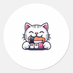 Pegatina Redonda Sushi de gato