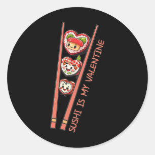 Pegatina Redonda Sushi Es Mi San Valentín Lindo Corazón Retro En Fo