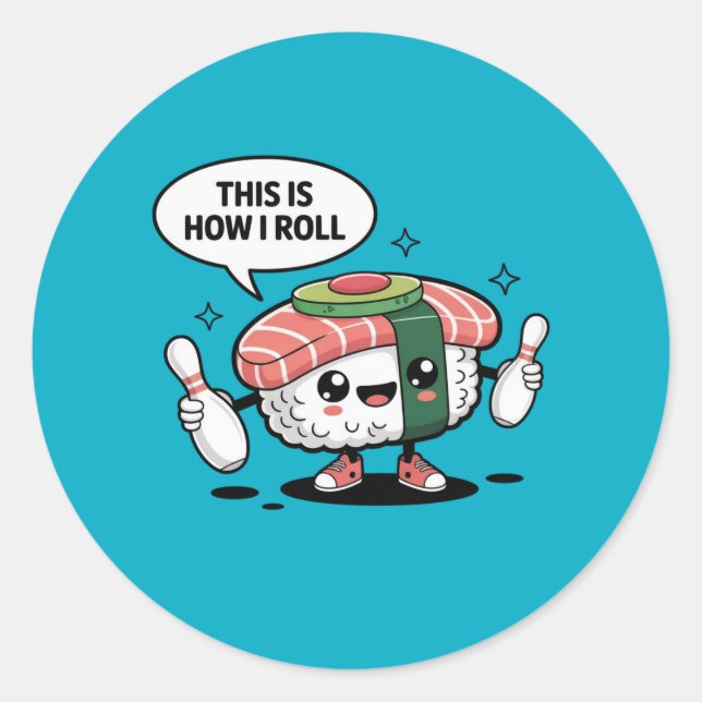 Pegatina Redonda Sushi kawaii con bolas (Anverso)