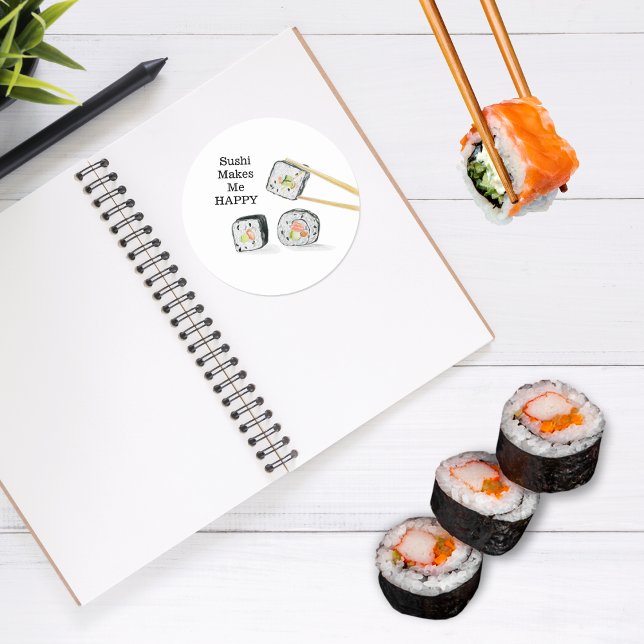 Pegatina Redonda Sushi me hace feliz el dibujo de sushi (Subido por el creador)