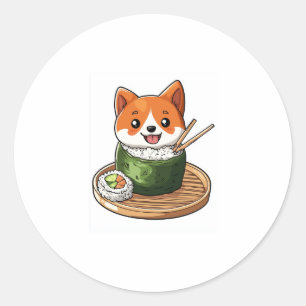 Pegatina Redonda Sushi Shiba � Perro De Comida Gracioso
