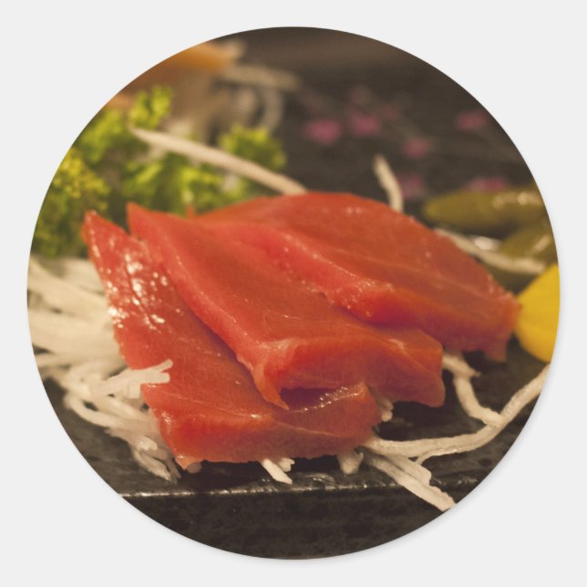 Pegatina Redonda Sushi Tuna Tuna Fiesta Tiempo Alimentos de pescado (Anverso)