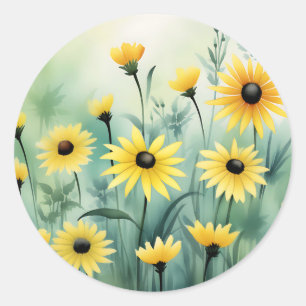 Pegatina Redonda Suspiros amarillos de ojos negros con fondo verde