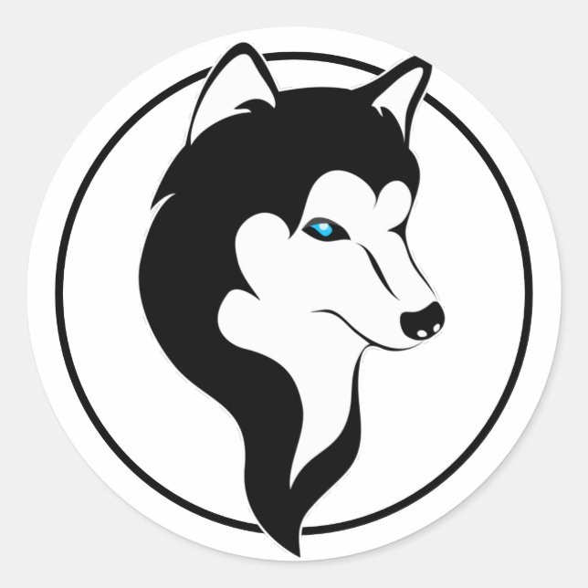 Pegatina Redonda Süßer Husky Comic Style schwarz weiß (Anverso)