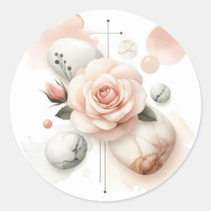 Pegatina Redonda Susurro de un Rosa - Elegancia acuática de ensueño