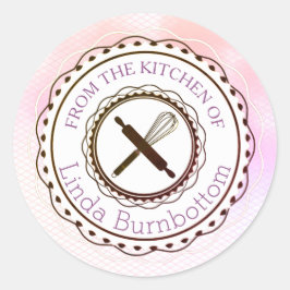 Pegatina Redonda Susurro de utensilios de hornear de la cocina del 