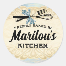 Pegatina Redonda Susurro vintage de la cocina de cocción a la planc