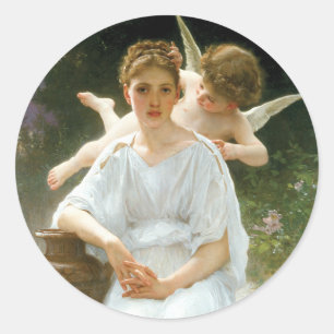Pegatina Redonda Susurros de Amor, Primera Ensoñación de Bouguereau