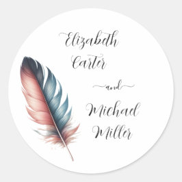 Pegatina Redonda Susurros de Grace Feathered Elegance Minimalismo