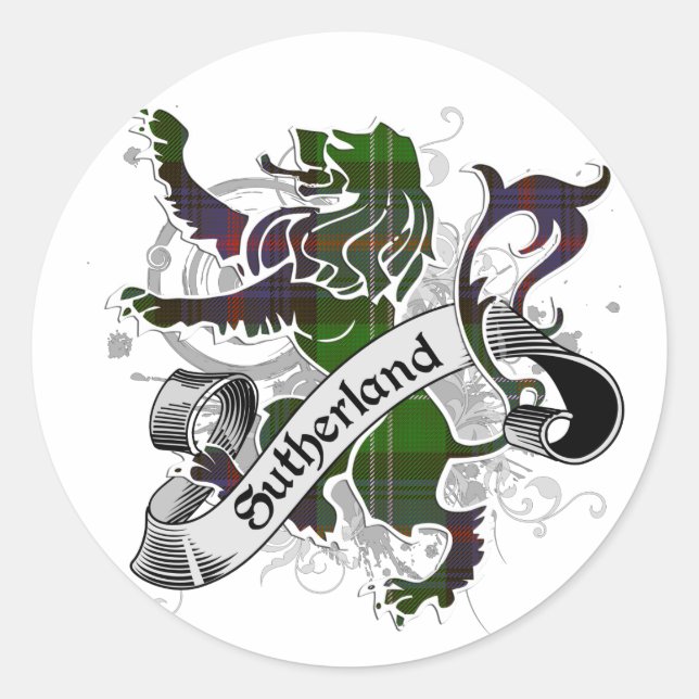 Pegatina Redonda Sutherland Tartan Lion (Anverso)