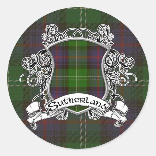 Pegatina Redonda Sutherland Tartan Shield (Anverso)