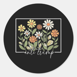 Pegatina Redonda Sutil demócrata anti Trump floral