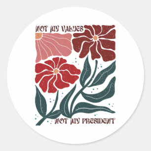 Pegatina Redonda Sutil floral anti-trump, vintage boho no es mi pre
