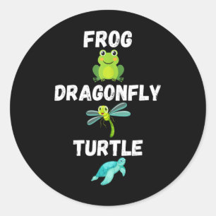 Pegatina Redonda Sutil Humor Político Rana Dragonfly Turtle