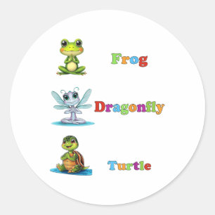 Pegatina Redonda Sutil Humor Político Rana Dragonfly Turtle Yoga