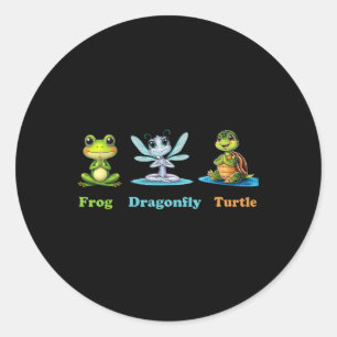 Pegatina Redonda Sutil Humor Político Rana Dragonfly Turtle Yoga
