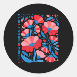 Pegatina Redonda Sutil Libertad Democracia Verdad Boho Floral 4 de