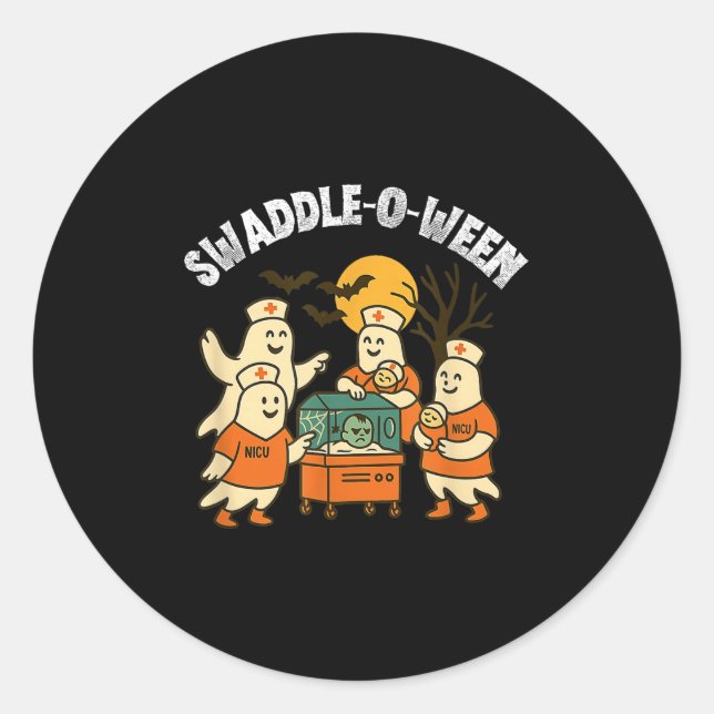Pegatina Redonda Swaddle-o-ween Nicu Nurse Halloween Neonatal Fall  (Anverso)