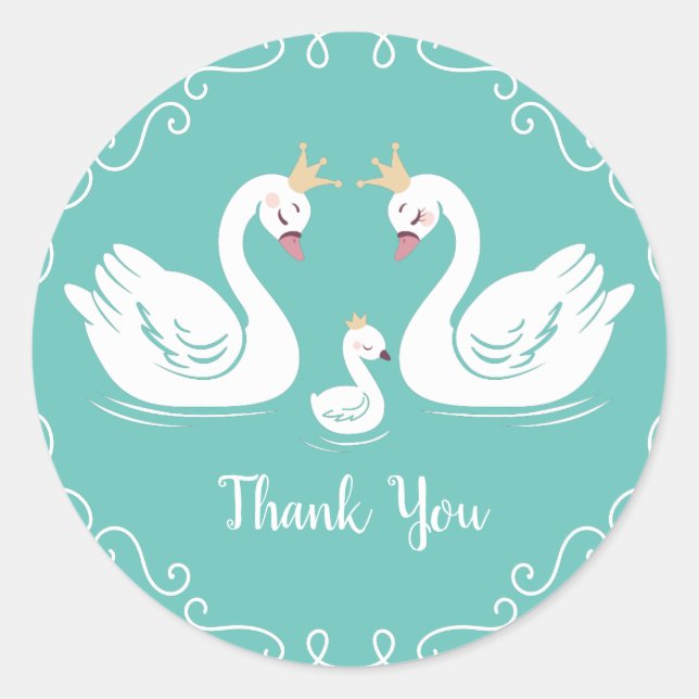 Pegatina Redonda Swan Baby Shower (Anverso)